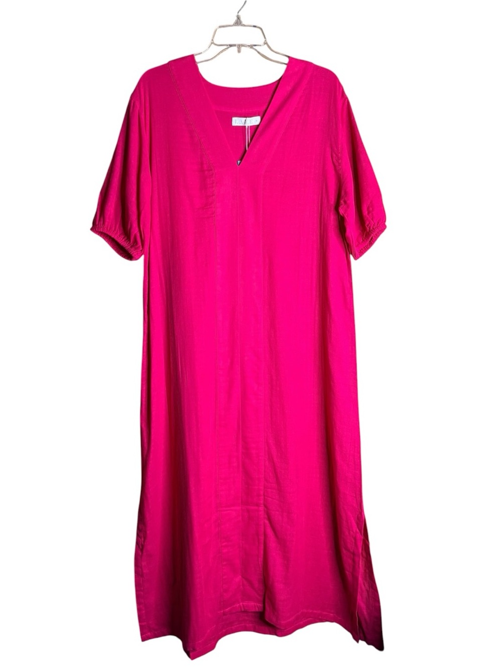 LAKE NWT Fuchsia Linen Blend Maxi Dress Size M Puff Sleeve